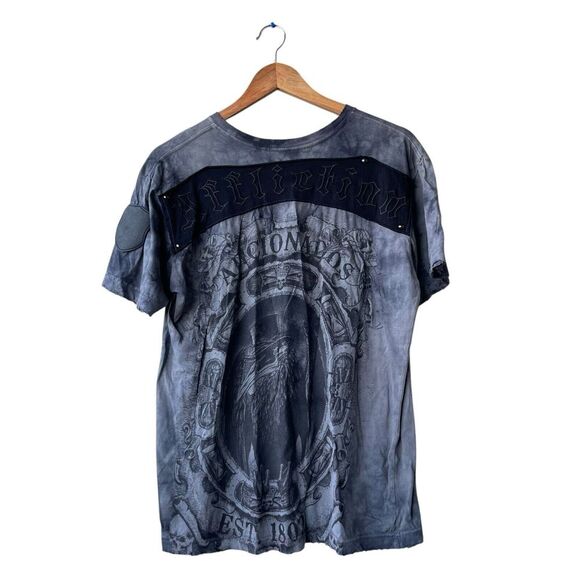Affliction Crow Graphic T-shirt Men’s Size M Gray Short Sleeve Patch Logo Y2K - Picture 1 of 3